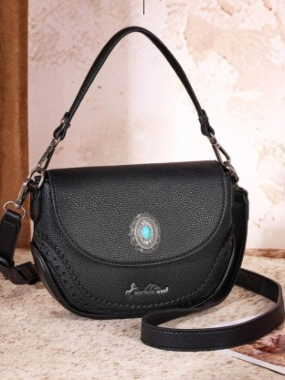 Montana West Western Saddle Crossbody Purse Turquoise Concho Black NWT
